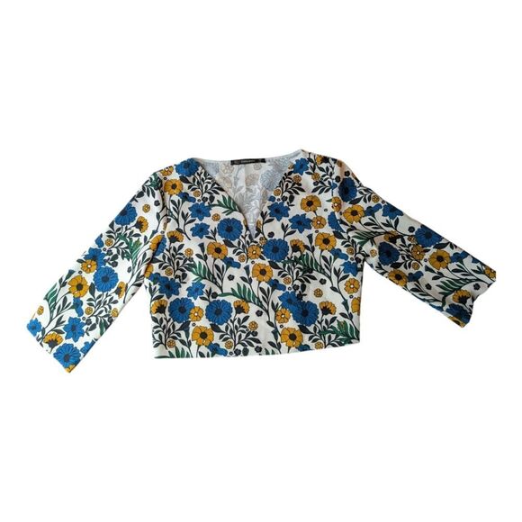 zara Field Flowers Cropped Top V Neck Size M - Picture 7 of 8